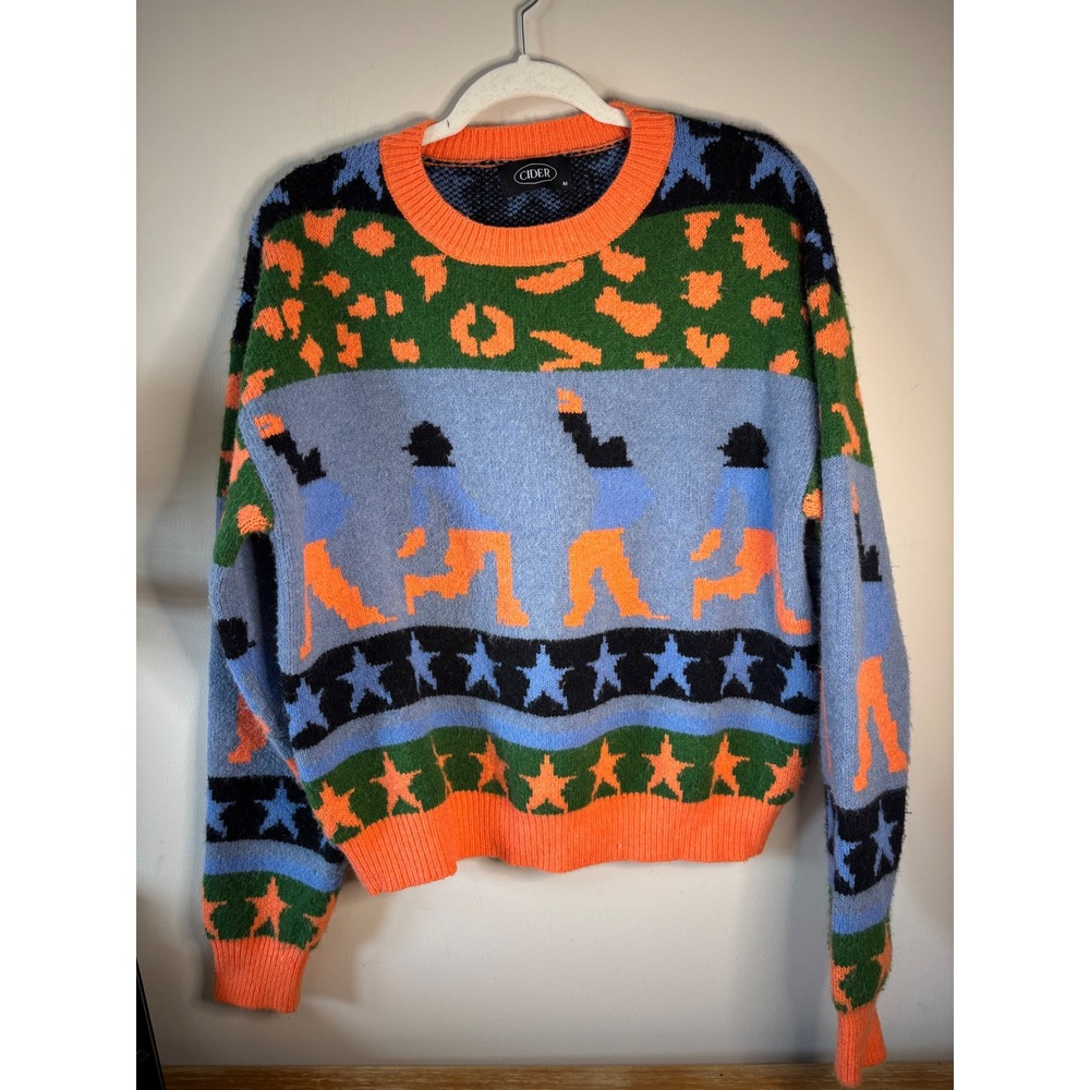 Cider Multicolor Novelty Print Sweater Crew Neck Pullover
